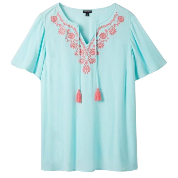 TORRID: Embroidered Blouse - Crinkle Gauze Light Blue -Size 2 / 2X - Picture 6 of 14